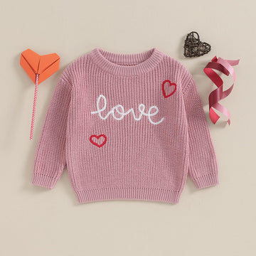 Baby Girl Cute Long Sleeve Crew Neck Love Embroidery Sweater Toddler Valentine Day Outfits (Rose Pink Love, 4-5 Years)