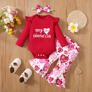 Shalofer Baby Girl Valentines Day Outfit Infant My First Valentine'S Day Flare Clothes Set(Red-Flare, 3-6 Months)