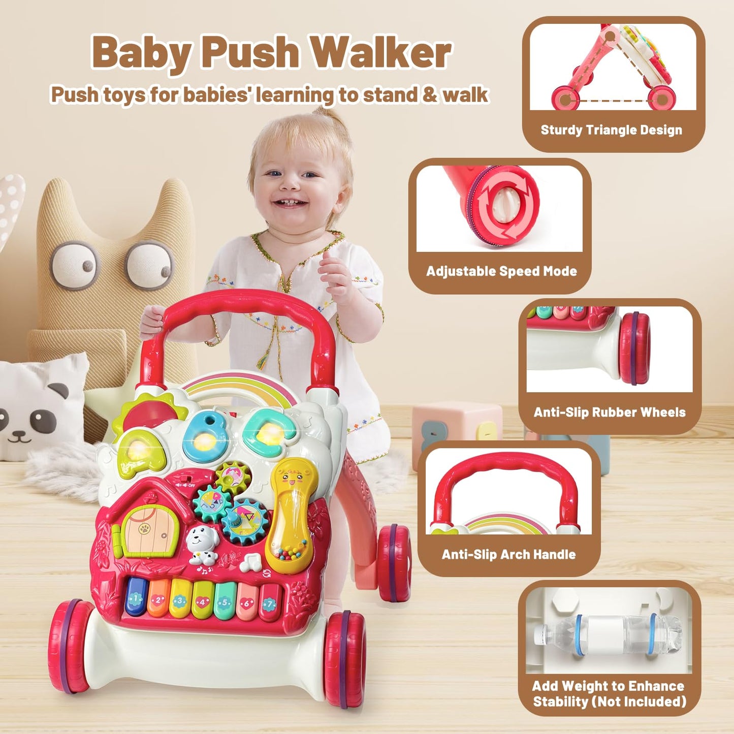 Sit To Stand Baby Walker, Activity Center With Music And Light, Activity Table For Toddlers, Push Toys For Babies Learning To Wa