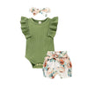 Tiny Cutey Baby Girl Clothes Infant Summer Outfits Set Ruffle Sleeve Romper And Floral Shorts With Headband (Sleeveless Green, 7