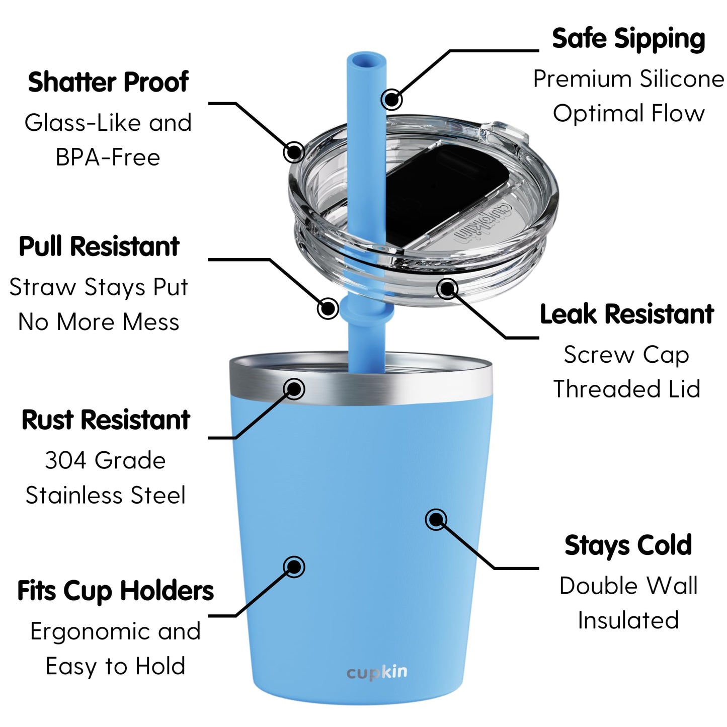 Cupkin Toddler Cups With Straws, The Original 8 Oz Stackable Stainless Steel Baby Straw Cup, Set Of 2 Kids Cups, Powder Coated I