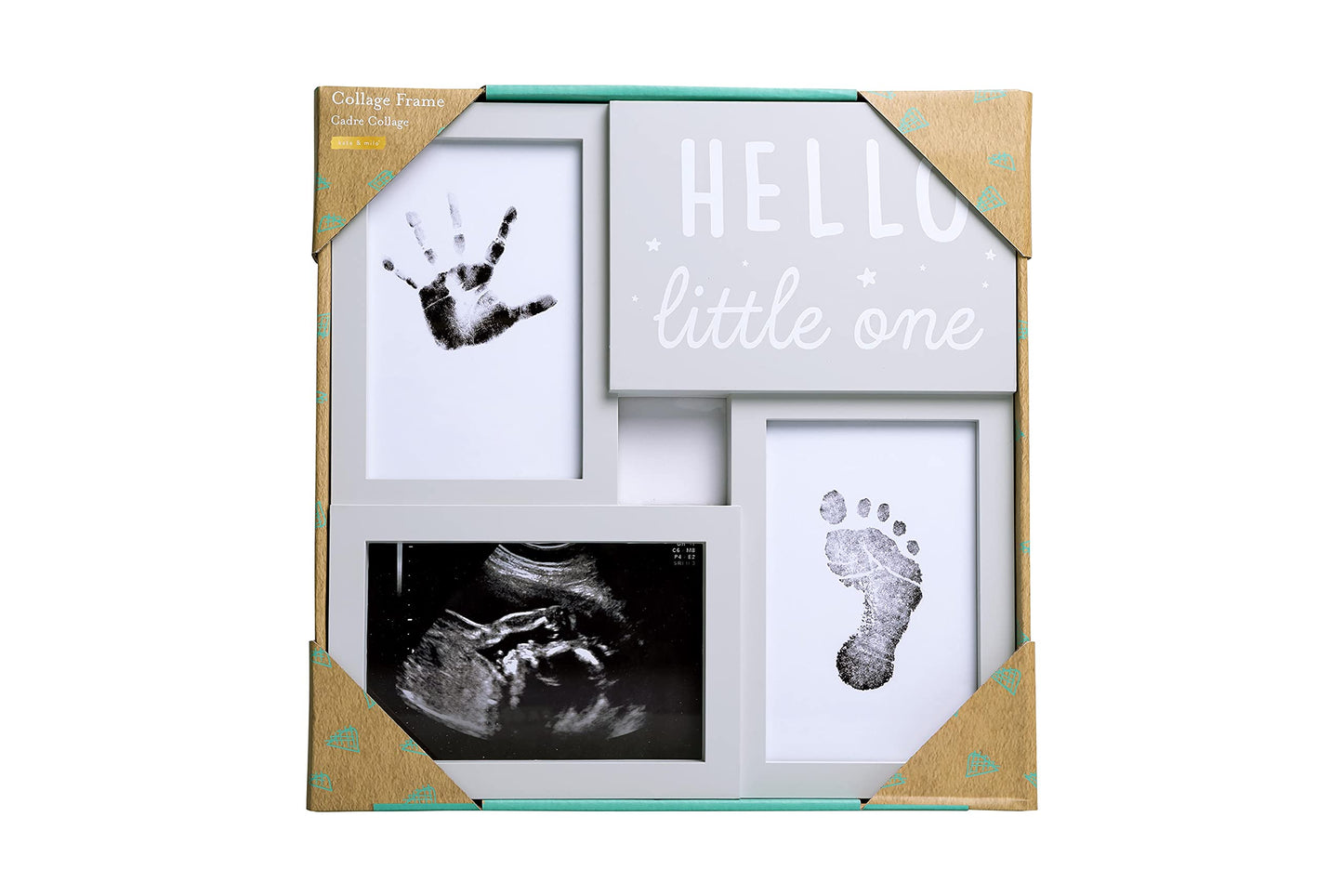 Kate & Milo Babyprints And Sonogram Hello Little One Collage Frame, Baby Handprint, Footprint And Ultrasound Baby Keepsake Frame