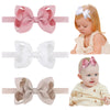 Jollybows Baby Girls Headbands, 3 Pcs 4In Grosgrain Ribbon Hair Bows - White, Cream, Pink, For Baby Girls Infants Toddler Kids T