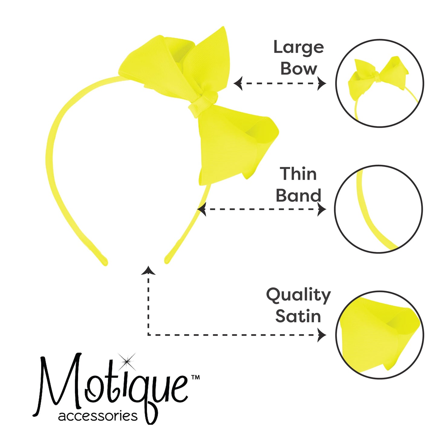Motique Accessories Little Girls Neon Headband With Side Grosgrain Bow- Neon Yellow