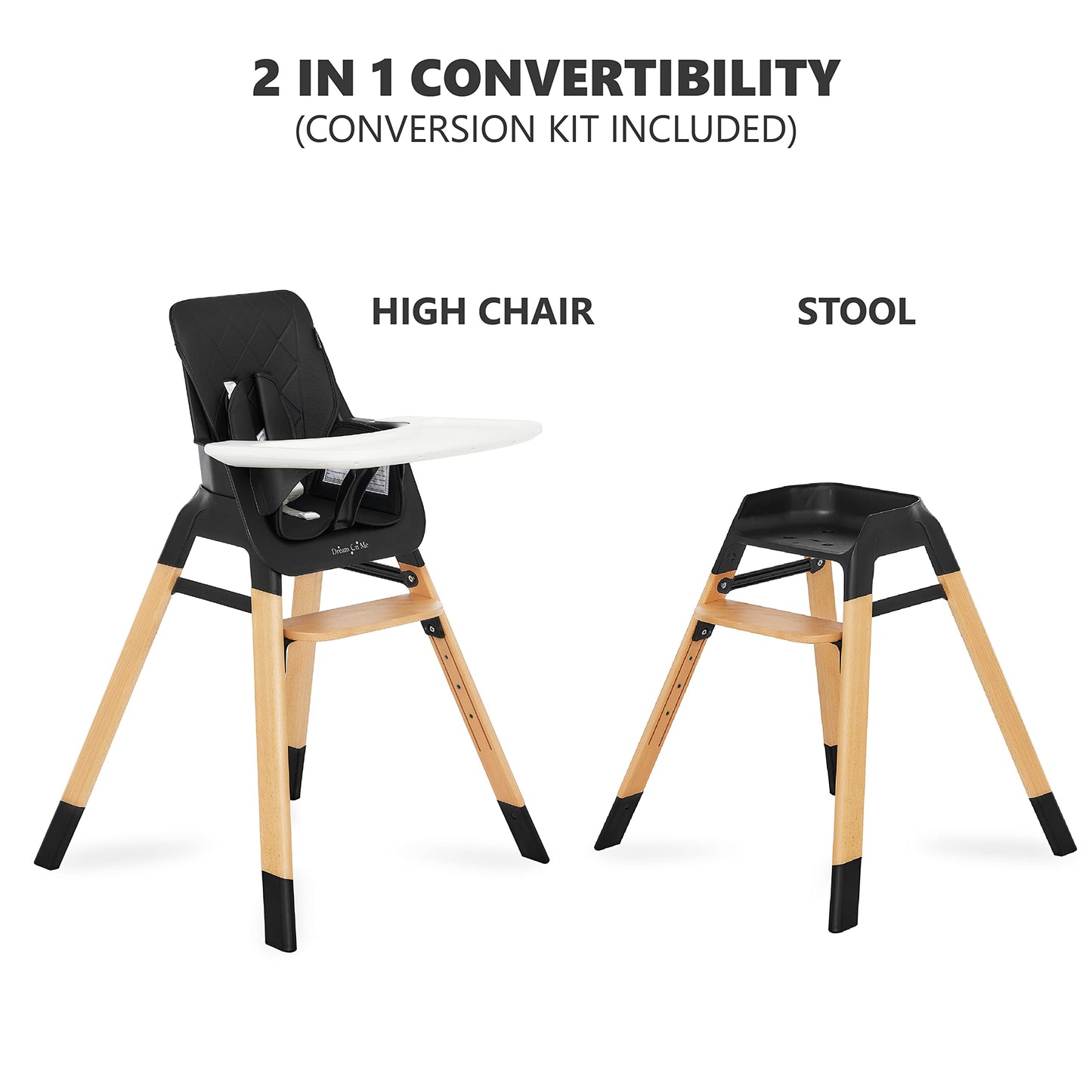 Dream On Me Nibble Wooden Compact High Chair In Black | Light Weight | Portable |Removable Seat Cover I Adjustable Tray I Baby A