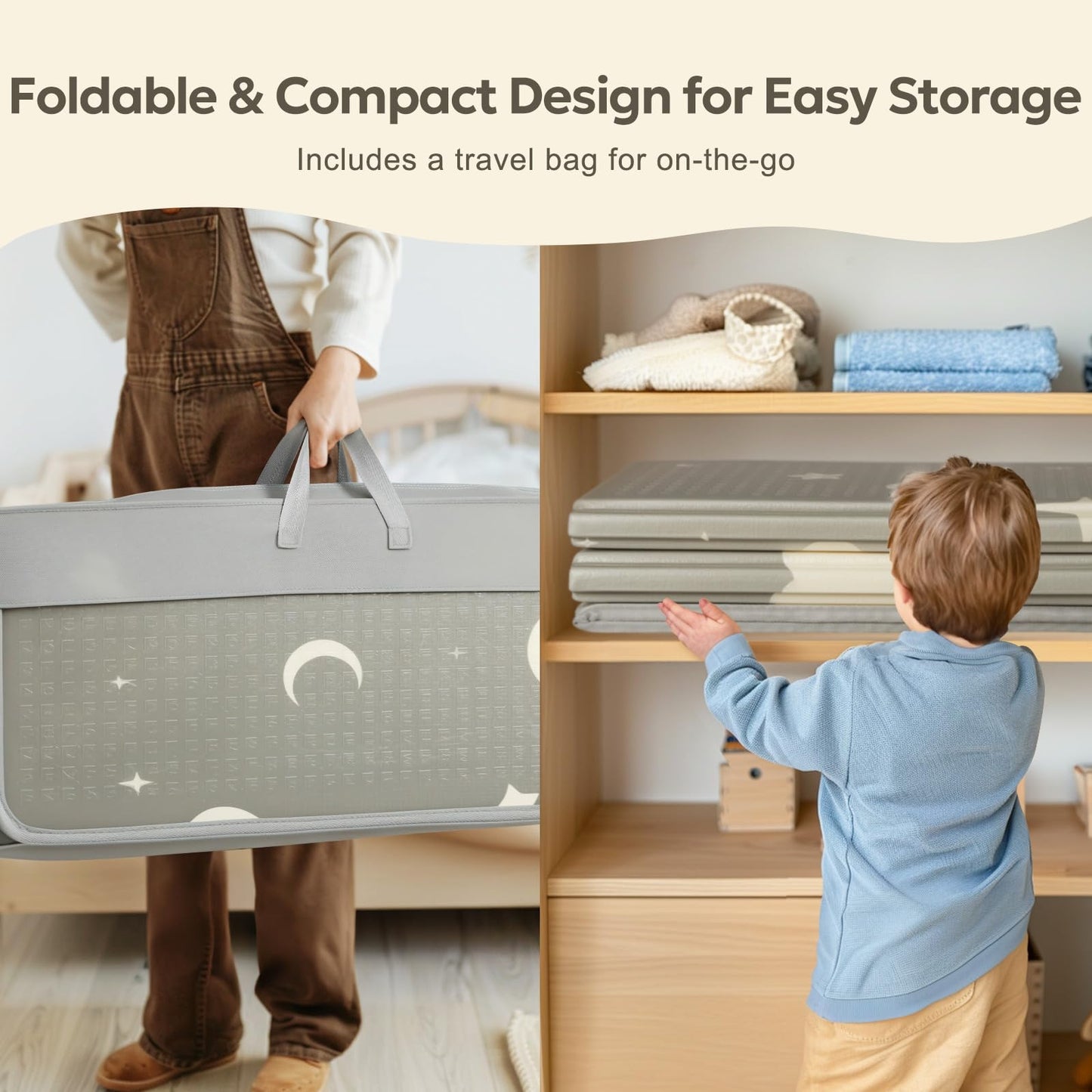 Extra Large Foldable Play Mat, Reversible Baby Play Mat With Edge Reinforcement, Non-Toxic & Waterproof Baby For Floor, Foam Pla