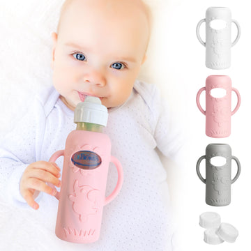 Joxodak 3 Pack Silicone Sleeves For Dr Brown Natural Glass Baby Bottles, Food Grade Anti Breakage Baby Bottle Holder With Handle