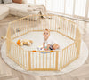 HOMMOW Large Wooden Playpen, 74?74Baby Playpen for Babies and Toddlers, Adjustable Baby Play Fence Foldable Baby Gate Playpen wi