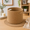 Adhigams Small Jute Storage Basket with Handles | Woven Organizer Basket for Bathroom, Vanity, Cosmetics, Desk Accessories, Shel