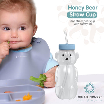 The 730 Project Honey Bear Straw Cup For Babies, 8-Oz Honey Bear Cup With Lid, 3-Pack Therapy Learning Honeybear Straw Cup, Baby