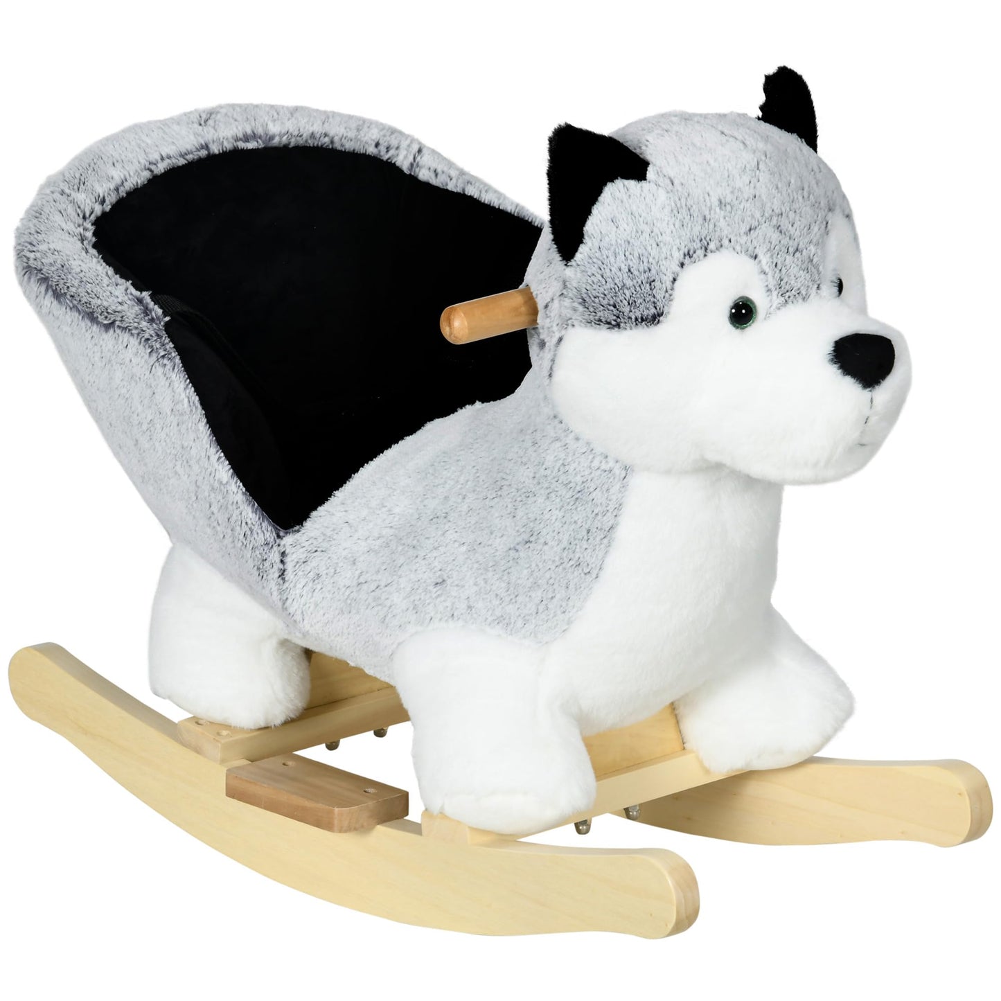 Qaba Wooden Rocking Horse, Husky Themed Rocking Animal for Baby, Animal Rocker Ride-On Toy for Kids 18+ Months with Realistic So