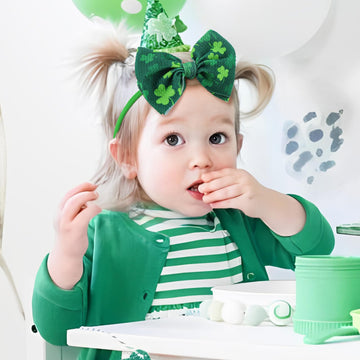 Yanjie Baby Bows Nylon Green Bow Headbands For Infant Girls Shamrock Clover Headband Newborn Toddler Headband St Patricks Day Ha