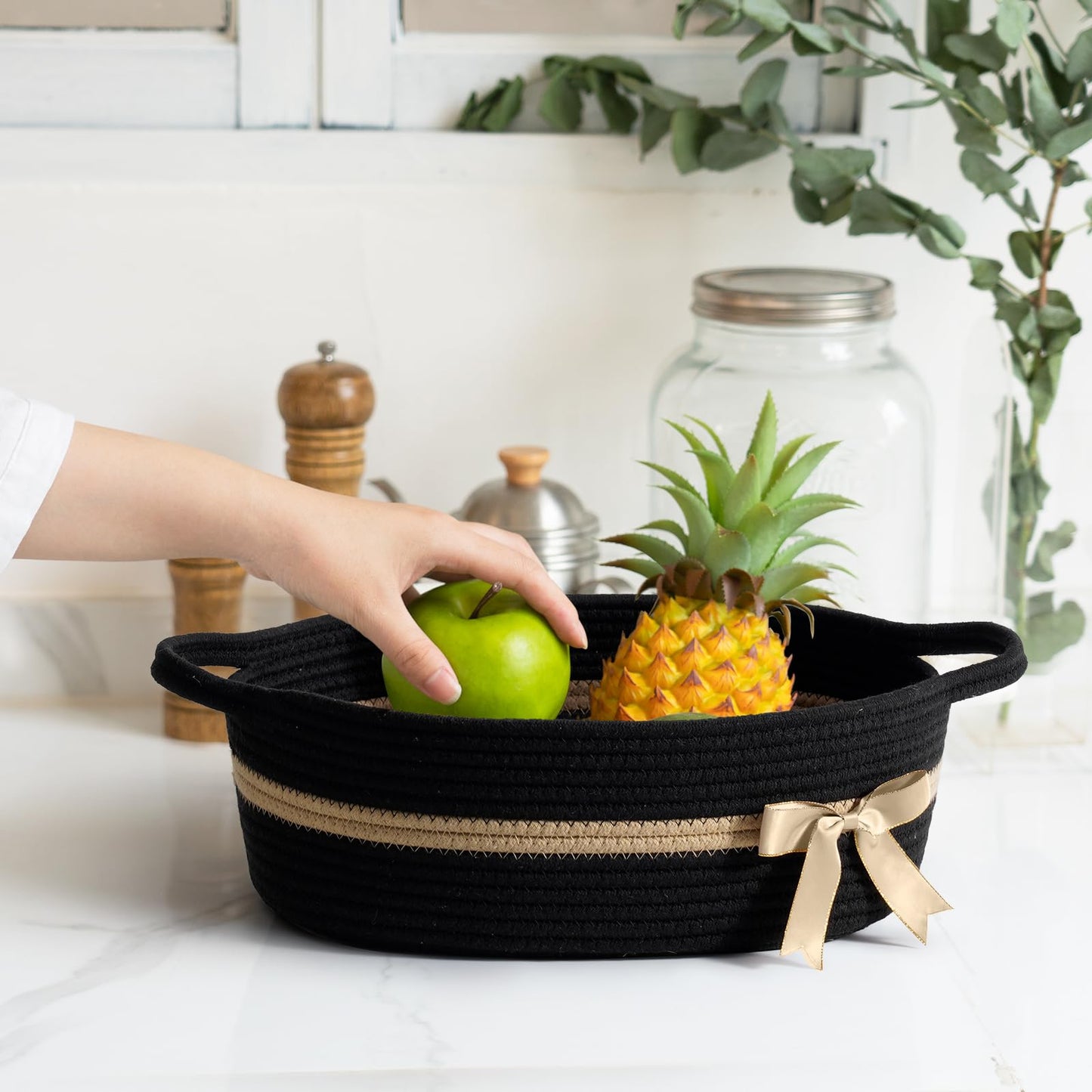 Chicvita Baby Gift Basket Small Woven Baskets For Organizing, Black Storage Basket For Toys, Towels, Diapers, Decorative Basket