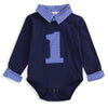 Baby Boy First Birthday Clothes Plaid Stand Collar Long Sleeve Romper Jumpsuit Cake Smash Outfit (Navy Blue, 15 Months)