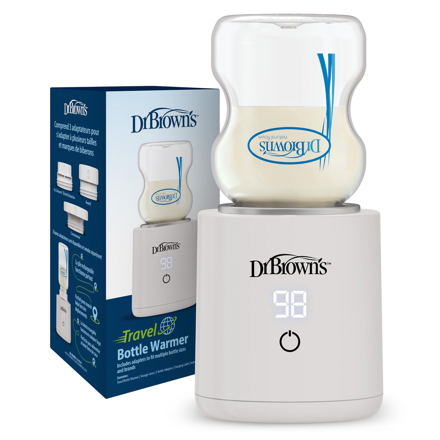 Dr. Browns Travel Baby Bottle Warmer, Quickly Warms Breast Milk and Water for Formula On-The-Go, Portable, Rechargeable, Cordle