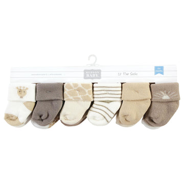 Hudson Baby Unisex Baby Cotton Rich Newborn And Terry Socks, Modern Giraffe, 6-12 Months