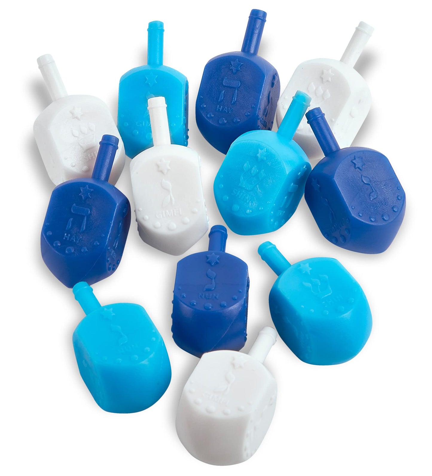 Zion Judaica Hanukkah Dreidels Multi Blue, White Medium Size Dridels Bulk Plastic Drydlech Hebrew Letters And English Transliter