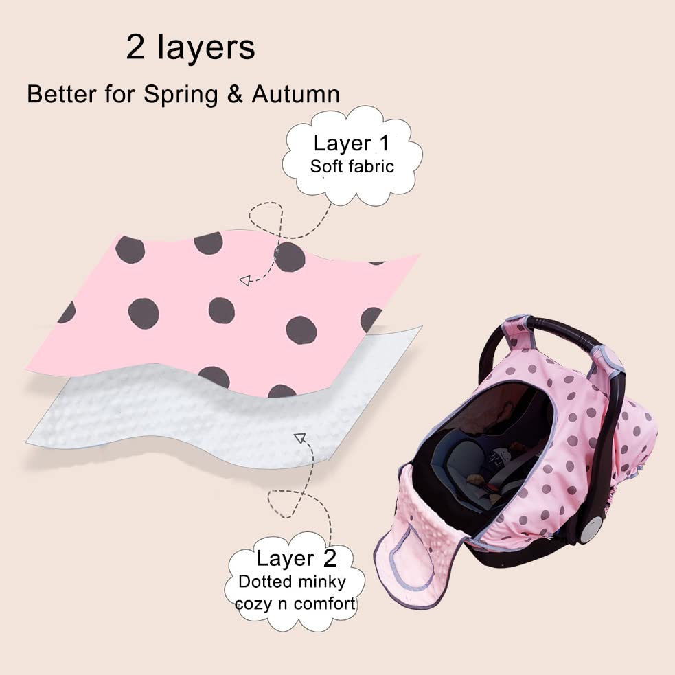 Carseat Cover Girls, Baby Car Seat Covers For Infant Car Seat, Baby Carrier Cover Canopy, Window In Door Zipper Open, 2 Layers,