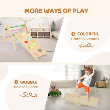 Joymor 9-In-1 Pikler Triangle Set With Cushion For Toddlers, Montessori Wooden Climbing Toys For Toddlers With Colorful-Patterns