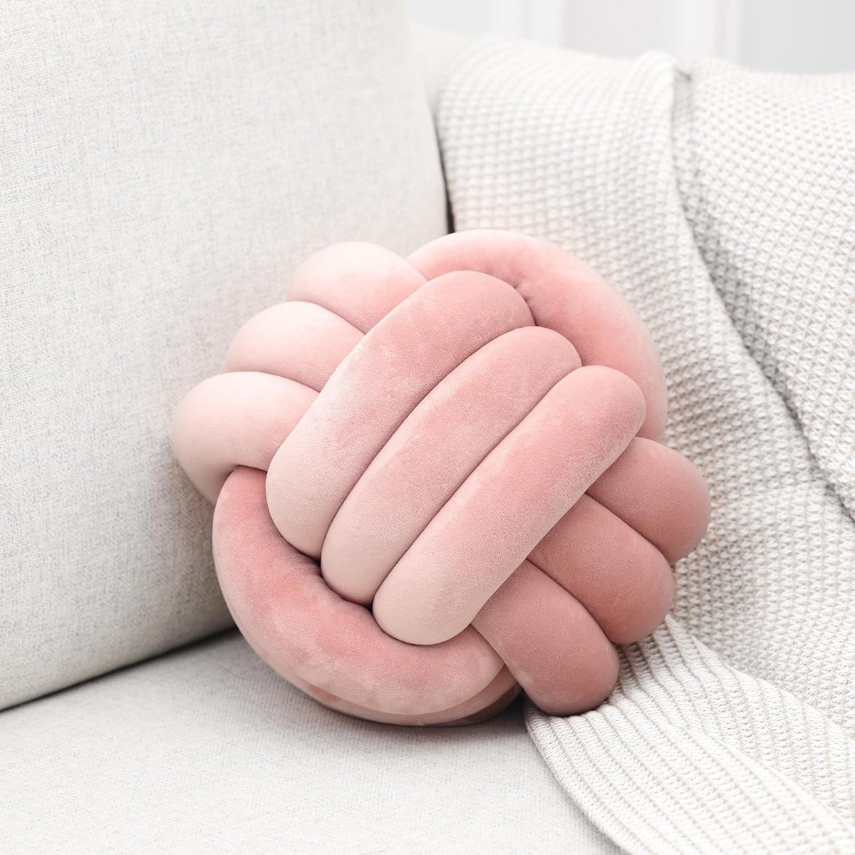 Decorative Knot Pillow Soft Plush Handmade Ball Cushion for Sofa, Couch & Bed, Round Aesthetic Throw Pillow for Living Room, Bed