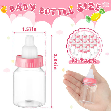 Tessco 72 Pcs 3.5 Inch Baby Bottle Shower Favor Mini Plastic Candy Bottle Clear Plastic Baby Bottles For Baby Shower Mini Baby B