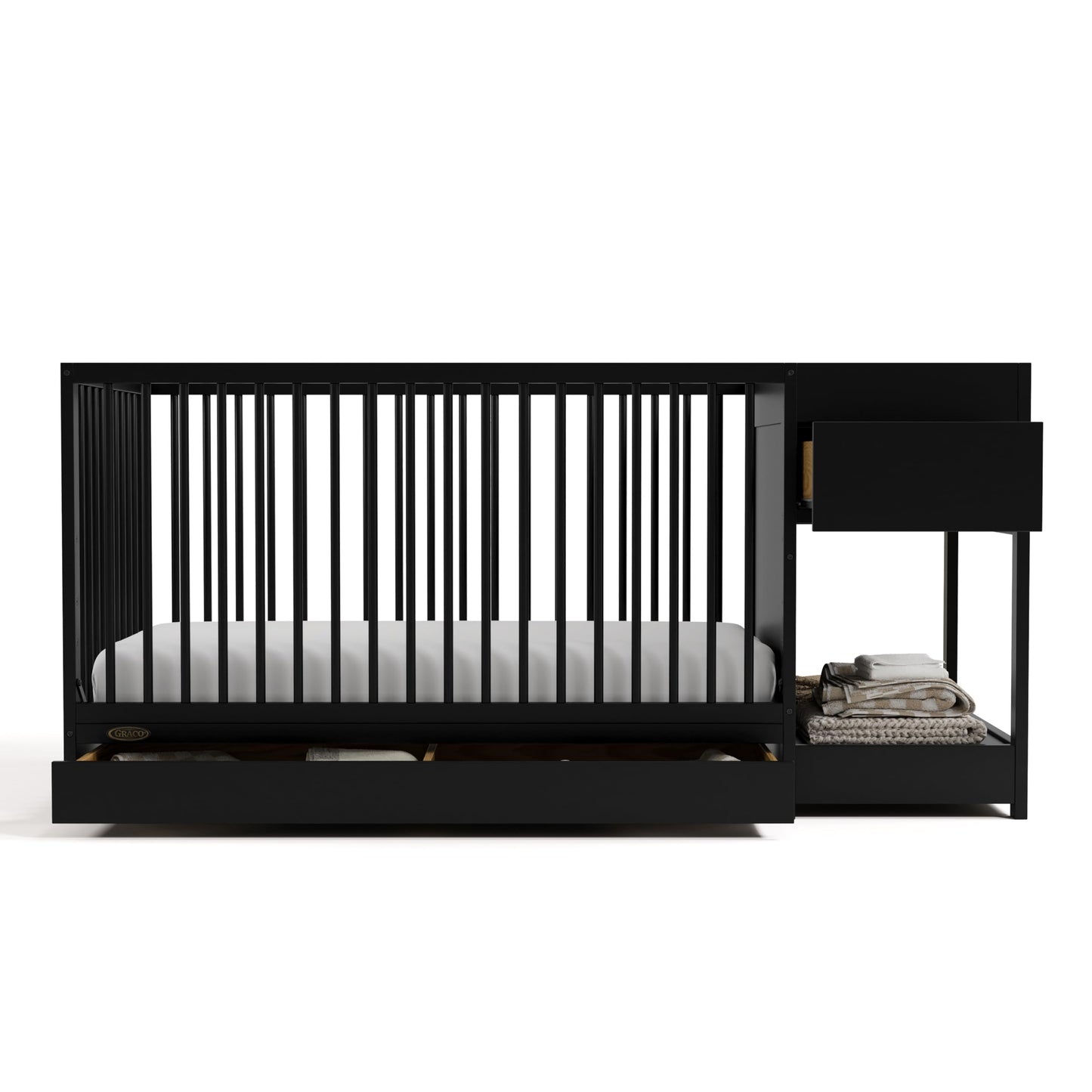 Graco Teddi 5-In-1 Convertible Crib & Changer With Drawer (Black) - Greenguard Gold Certified Baby Crib Crafted From Wood, Conve