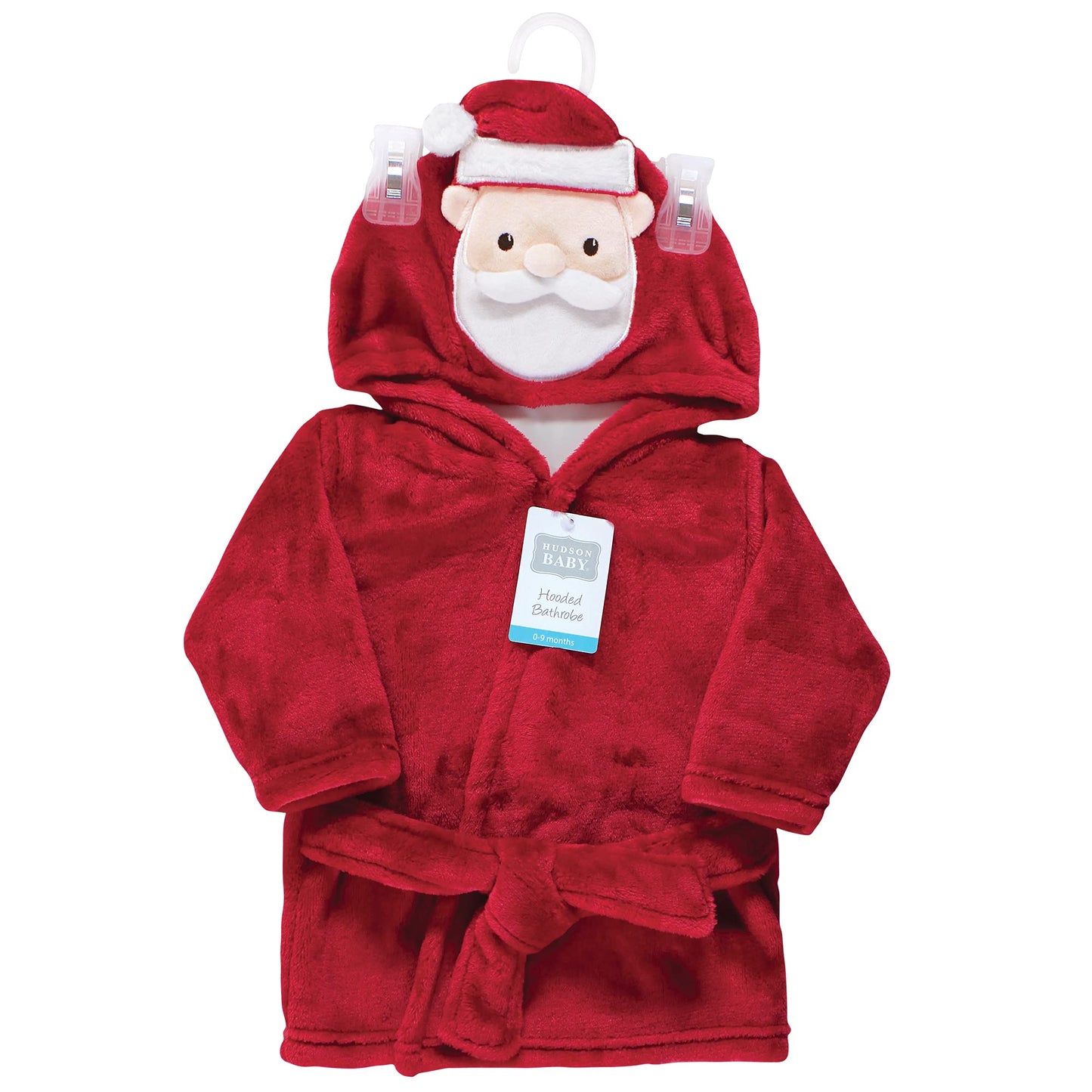 Hudson Baby Unisex Baby Plush Animal Face Bathrobe, Red Santa, 0-9 Months