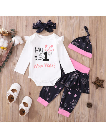 Aslaylme Baby Girl New Year Outfit Newborn 1St New Year Clothes First New Year Bodysuit (White-Long,3-6 Months)