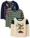 The Children'S Place,Baby Boys,And Toddler Long Sleeve Everday Casual Knit Shirt,Dino 3-Pack,4 Years