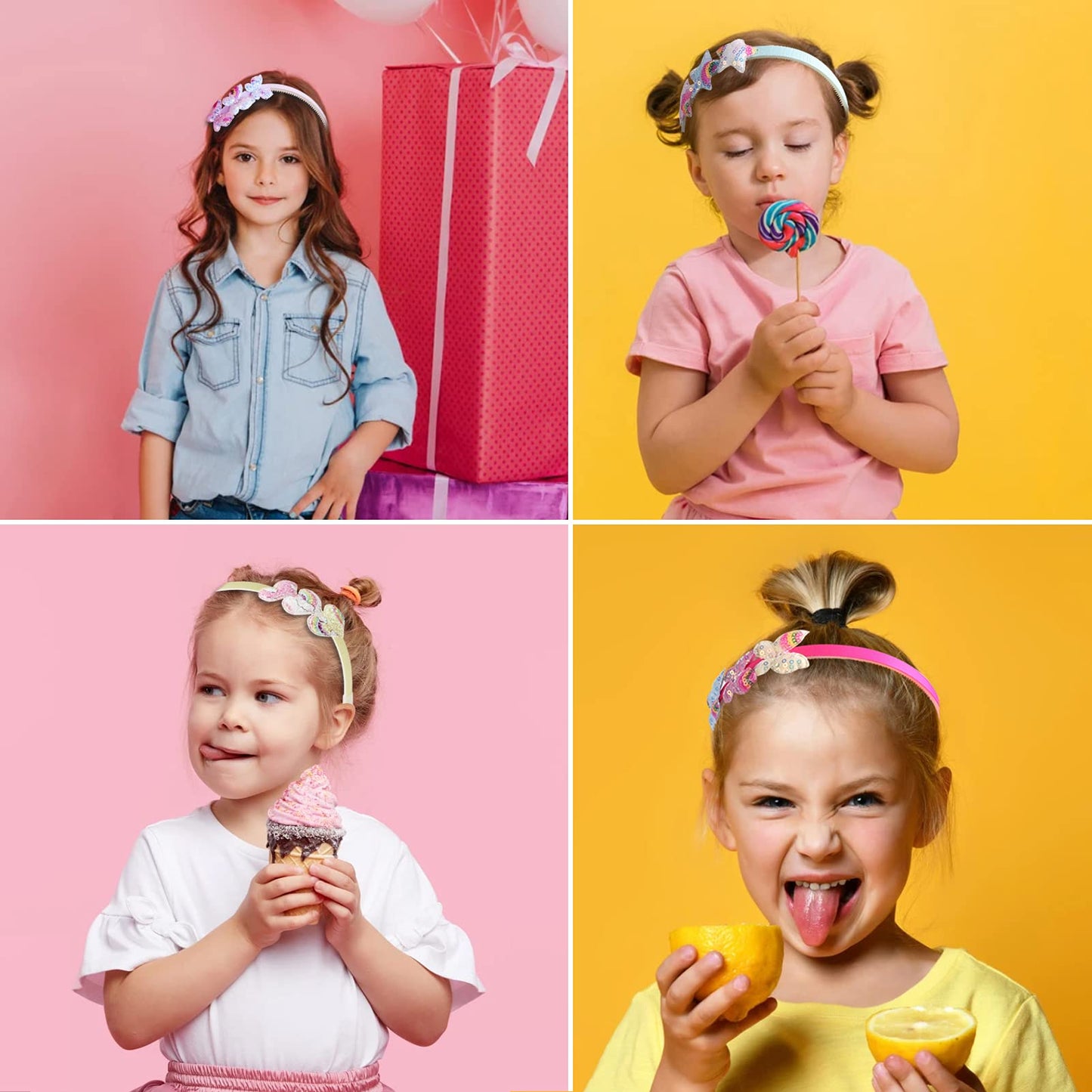 Fishdown Girls Headbands For Kids Glitter Toddler Girl Sequin Headbands Glitter Heart Rainbow Butterfly Star Non-Slip Headbands