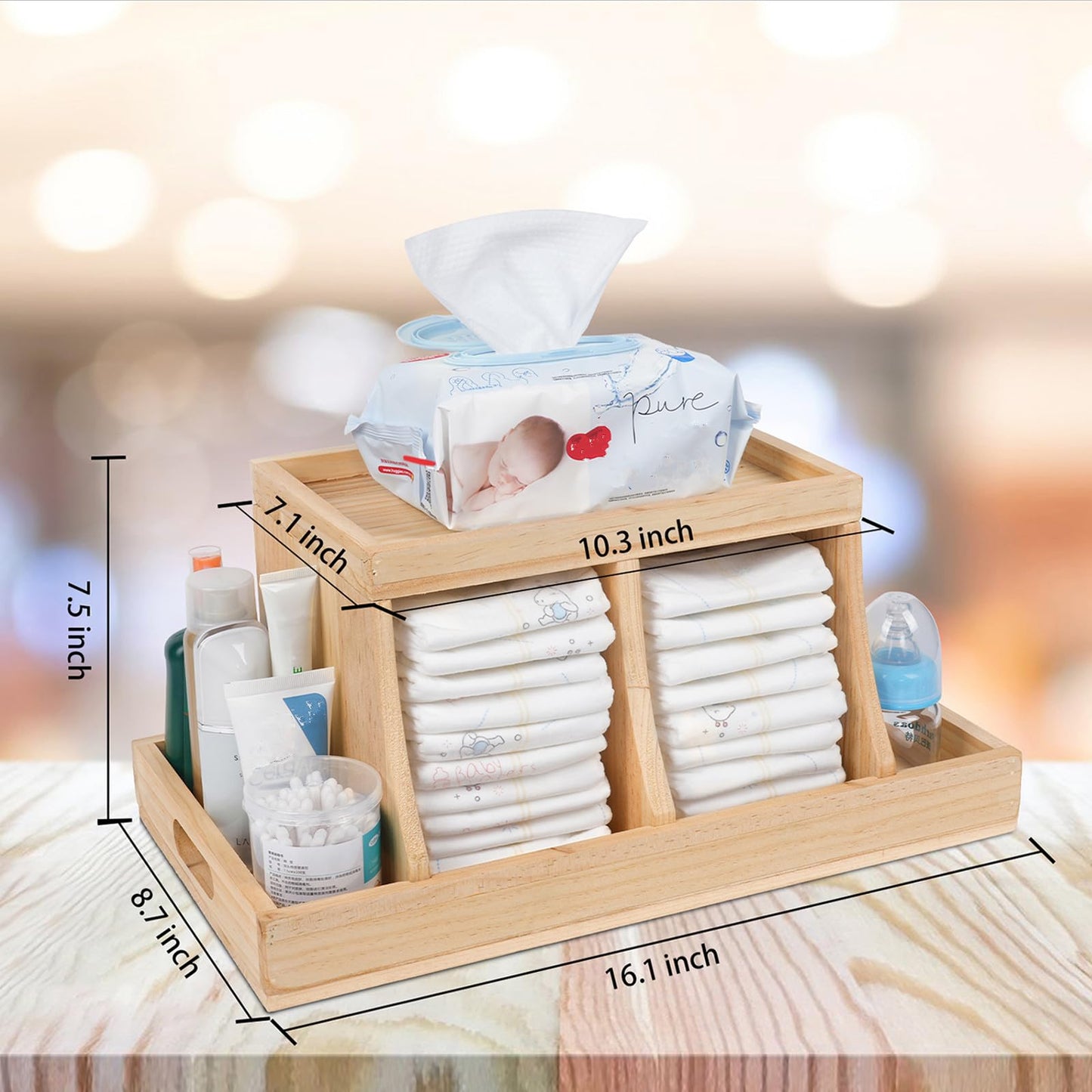 Busidhji Diaper Caddy Organizer, Changing Table Organizer, Wooden Diaper Organizer For Nursery, Baby Diaper Storage Organizer Wi