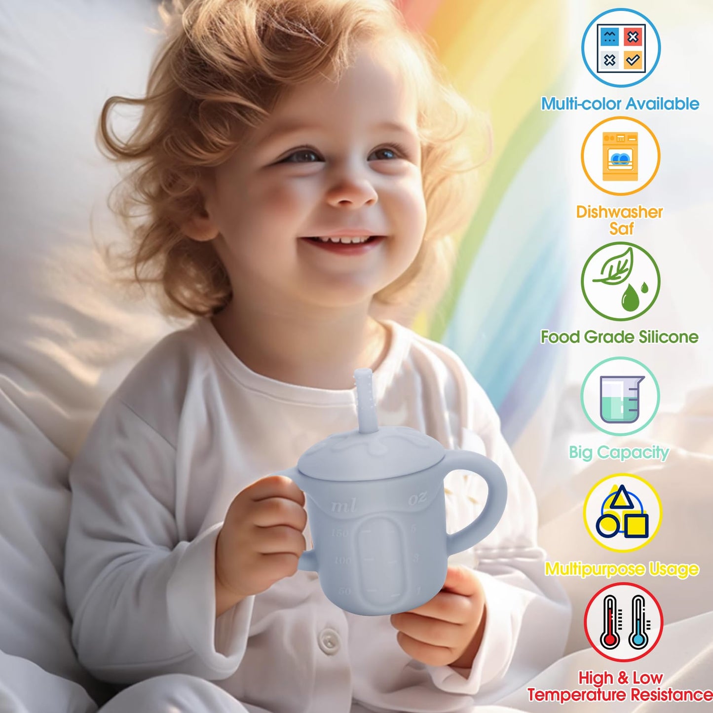 Esofficce Silicone Baby Straw Cup, 9.56 Oz Baby Sippy Cup With Straw And Handle, Silicone Training Cup & Straw For Toddlers,Sili