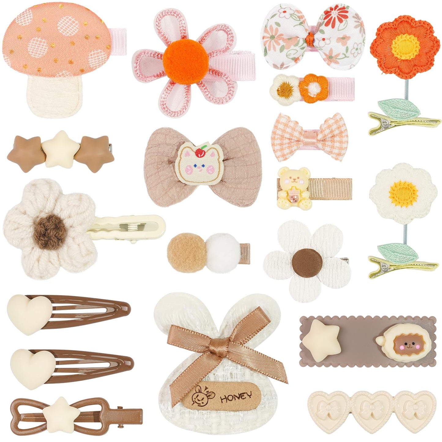 BBGifts Hair Clips for Girls 19 Pcs Assorted Barrettes for Kids Spring Flower Bows Heart Cute Hair Accessories for Little Girls