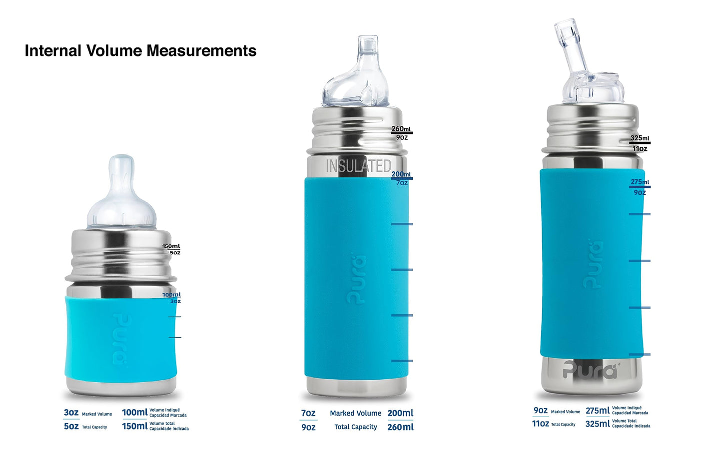 Pura Kiki 7Oz/200Ml Stainless Steel Insulated Anti-Colic Infant Bottle W/Silicone Medium-Flow Nipple & Sleeve, 100% Plastic-Free