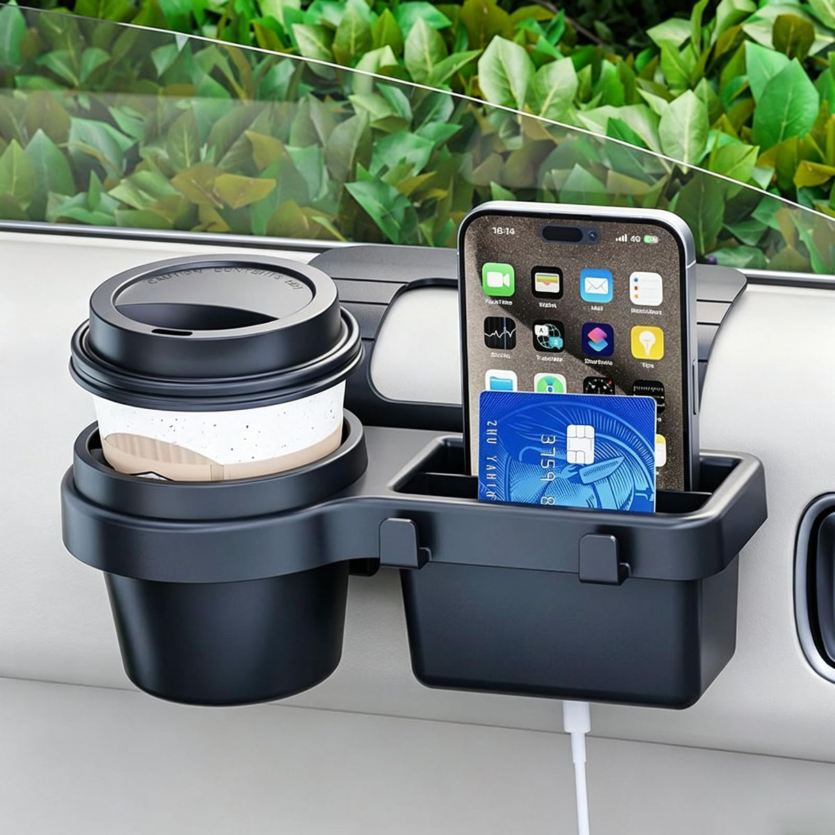 Car Window Cup Holder, 2in1 Car Organizer with Bottle Holder for Car Front Seat, Secure Storage Solution for Daily Commuters a