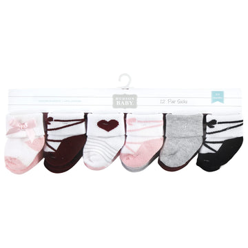 Hudson Baby Unisex Baby Cotton Rich Newborn And Terry Socks, Ballet, 0-6 Months