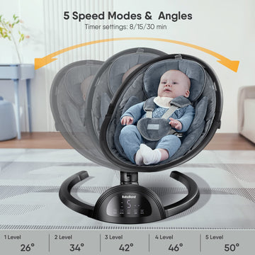 Babybond Baby Swings For Infants, Bluetooth Infant Swing With Music Speaker, 3 Seat Positions, 5 Point Harness Belt, 5 Speeds An