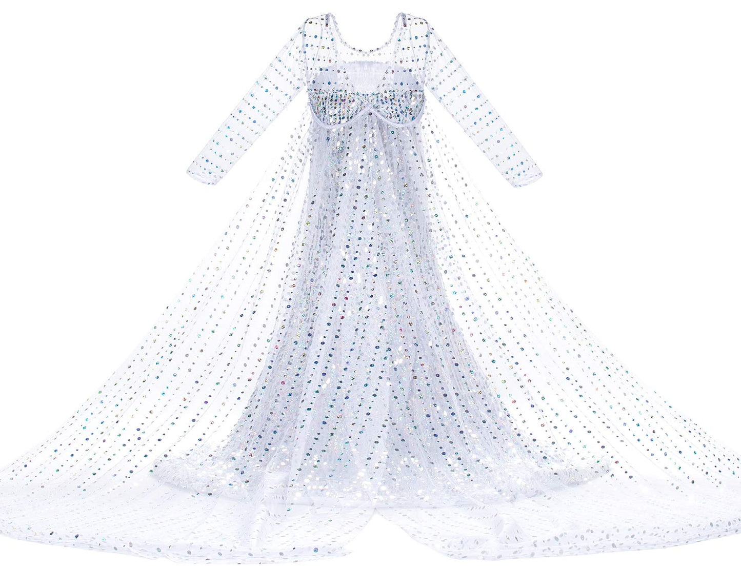 Luxury White Princess Dress Costumes With Shining Long Cape Girls Birthday Party 7-8 Years