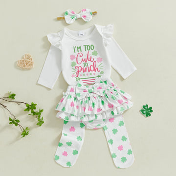 Beqeuewll Baby Girl St Patricks Outfit Letter Print Long Sleeve Romper Tutu Skirt Headband Set Newborn Baby Girls Clothe (Colorf