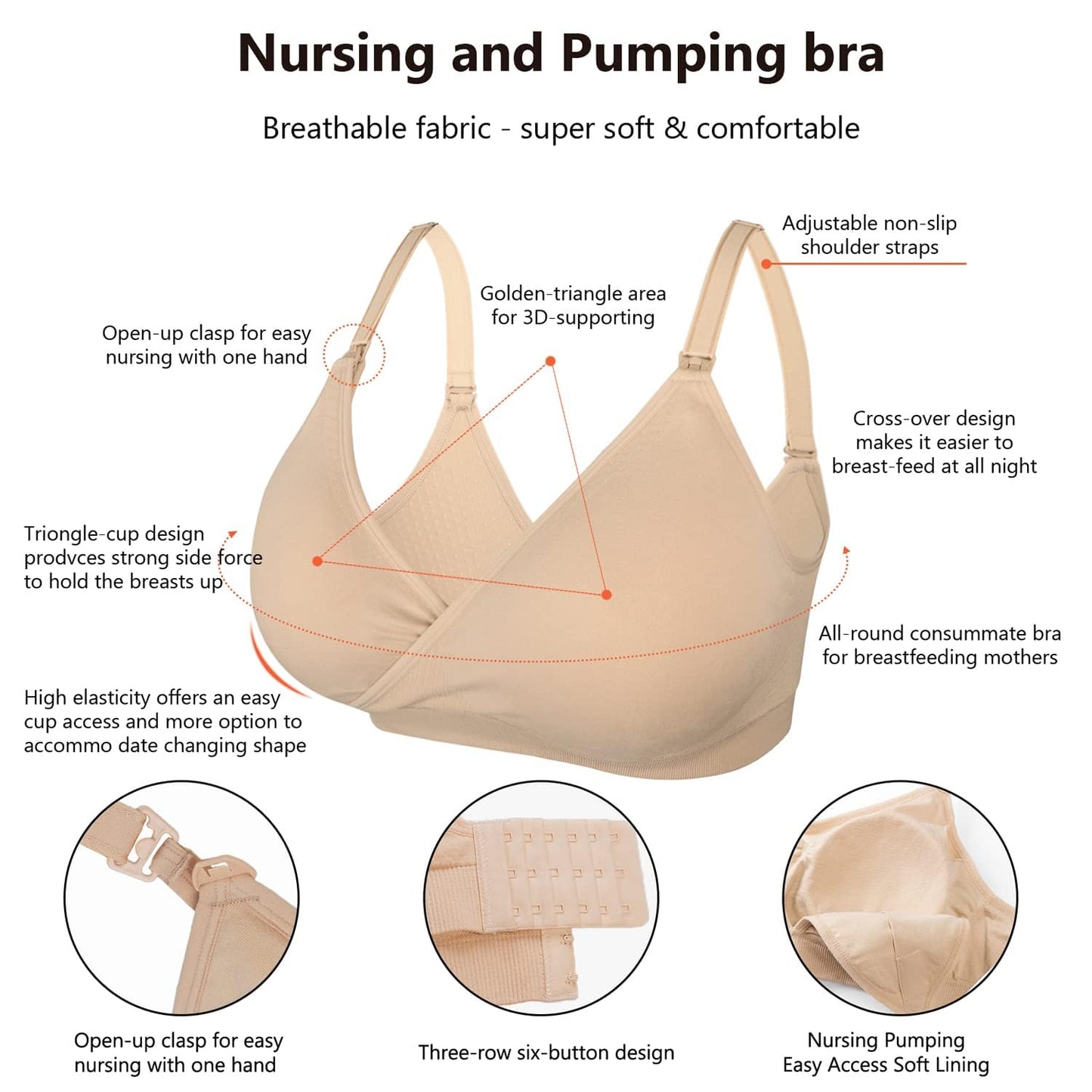 4How Hands-Free Breast Pump Bra, Nursing Bra With Adjustable Breast Pumps Holding