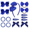 Deeka Royal Blue 15 Pieces Hair Accessories Set - Uniform Hair Bows, Clips, Headband, Ties For Toddler School Girls
