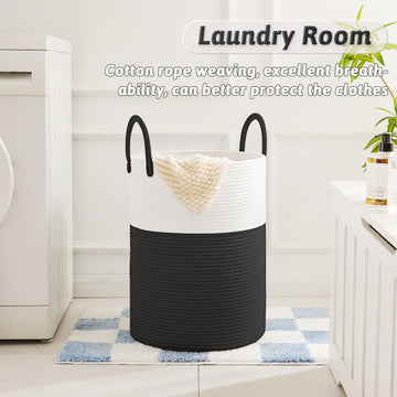 Artfeel Laundry Basket,Woven Cotton Rope Laundry Hamper,80L For Decorative Storage Of Dirty Clothes,Toys And Blankets In Bathroo