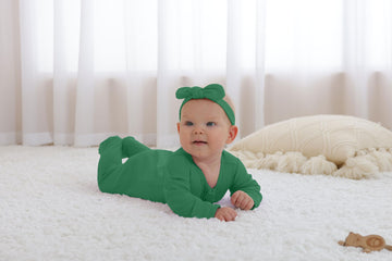 Guisby Footed Long Sleeve Baby Pajamas With Zipper Cotton Infant Sleepers Dark Green+Green Grey 9-12 Months