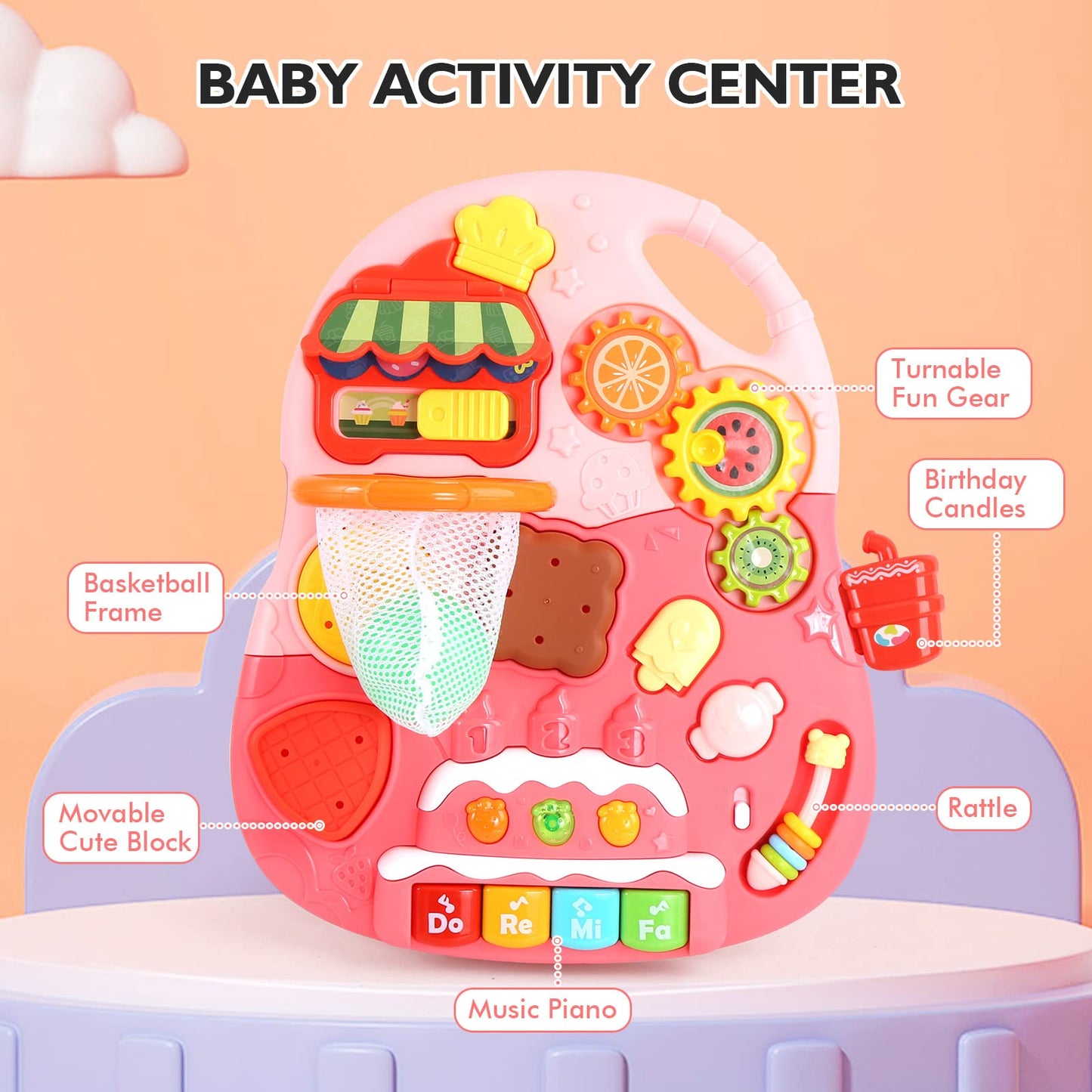 Eners Sit To Stand Baby Learning Walker With Wheels, 2 In 1 Baby Push Walkers And Activity Center For Baby Boy Girl (Pink)