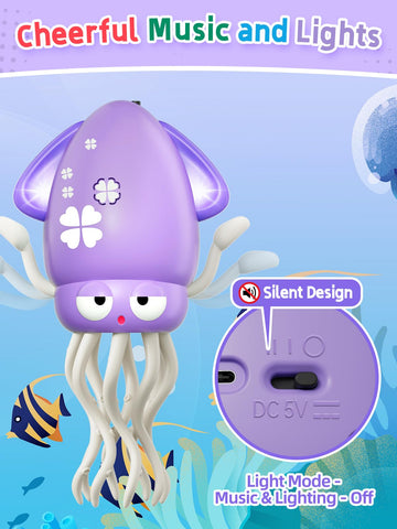 Dancing Squid Baby Toy Gifts, Dancing Octopus Tummy Time Toys, Crawling Octopus with Music and Light, Squid Baby Toy for 3 4 5 6