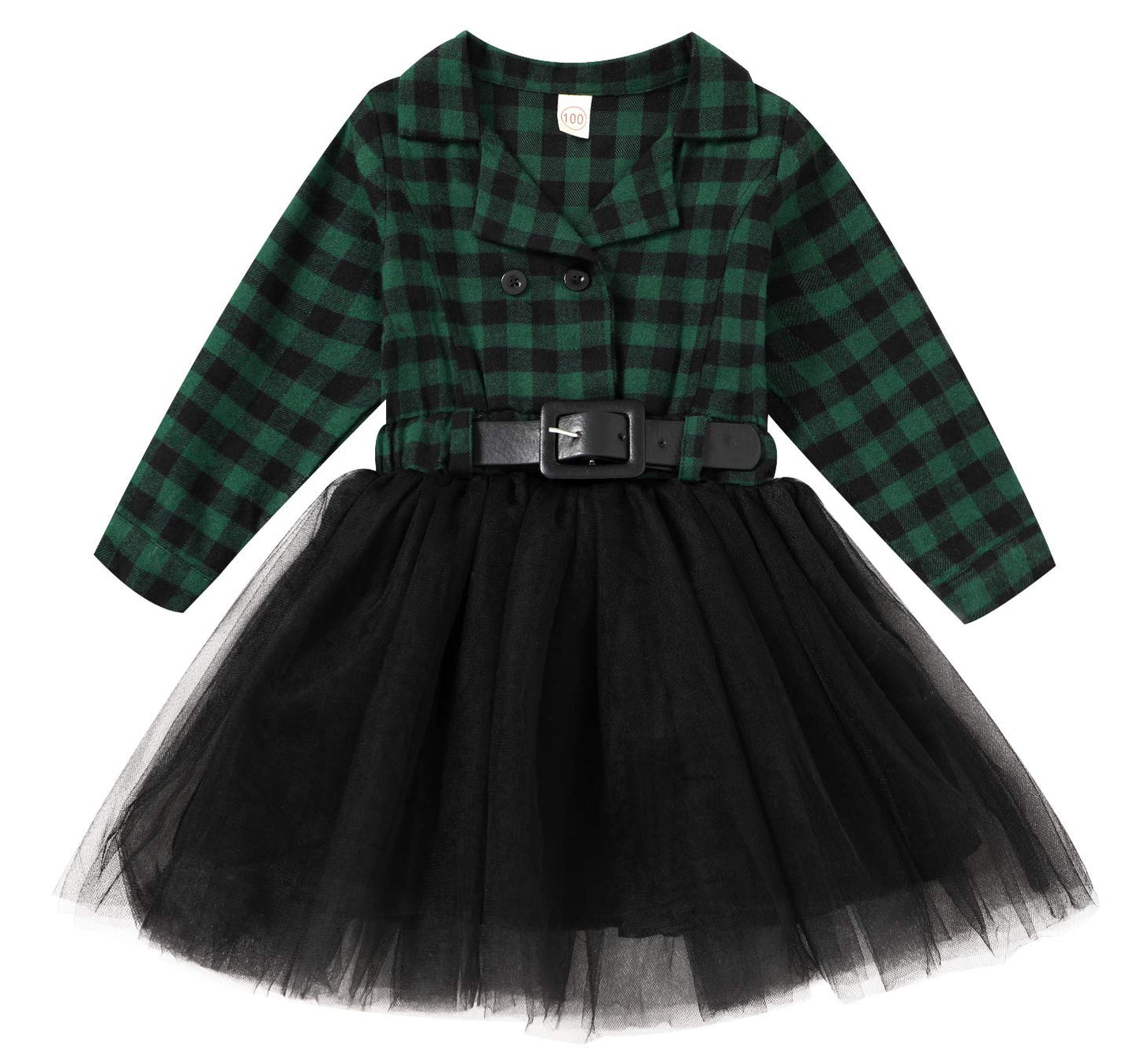 Younger Star Little Baby Girl Black And White Dress Buffalo Plaid Tutu Skirt Party Princess Formal Outfit Clothes (Green, 7-8 Ye