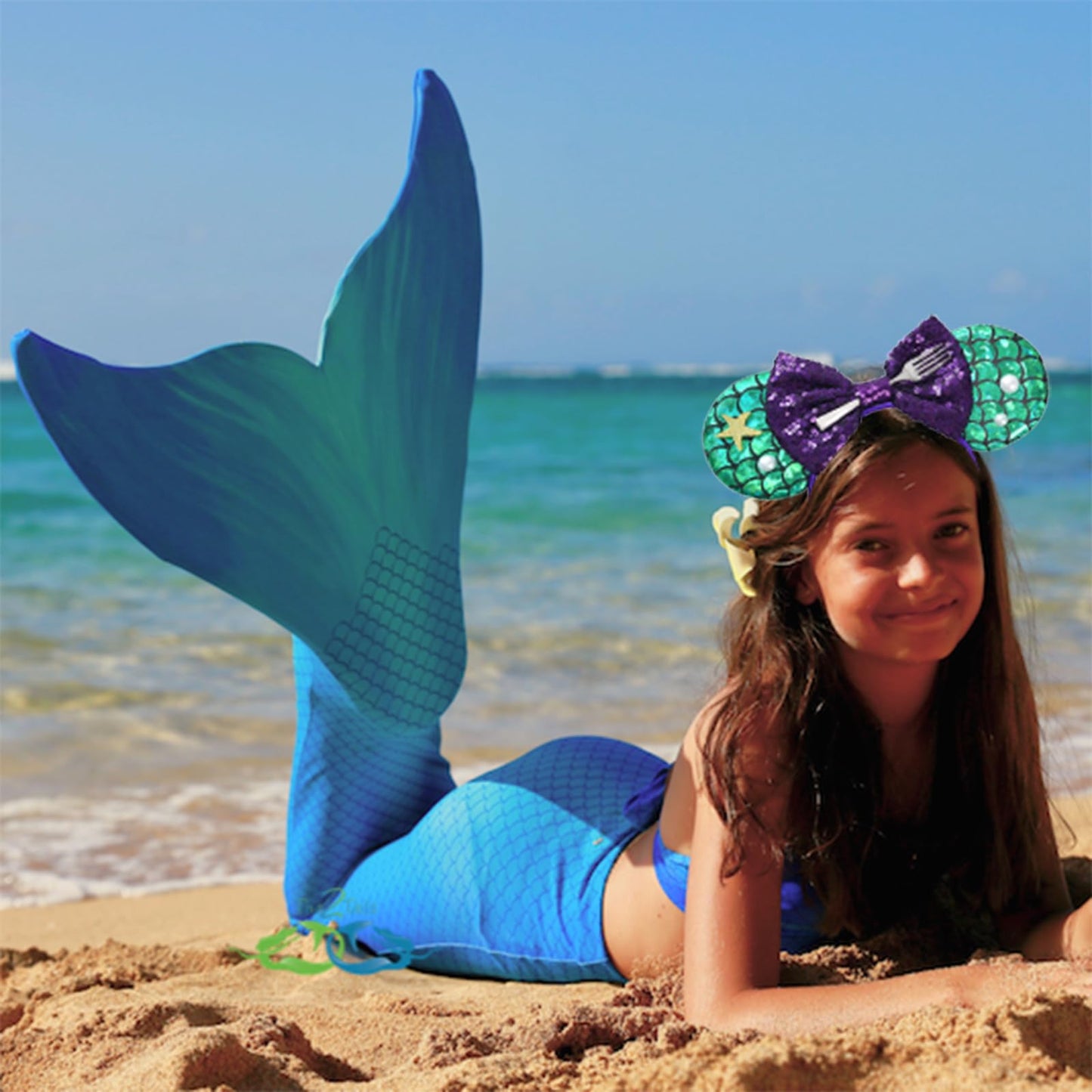 Seamoy Sequin Minnie Ears Headband,Mermaid Mouse Ears Hairband With Bow, Sparkle Rose Gold Classic Red Hair Accessory For Women