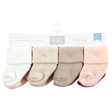 Hudson Baby Unisex Baby Cotton Rich Newborn And Terry Socks, Solid Pink Neutral, 6-12 Months