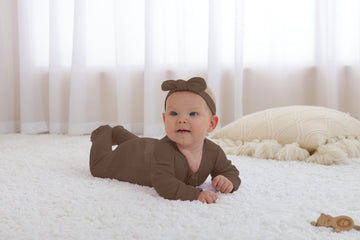 Guisby Footed Long Sleeve Baby Pajamas With Zipper Cotton Infant Sleepers Army Green+Coffee Newborn