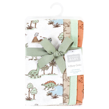 Hudson Baby Unisex Baby Cotton Flannel Burp Cloths, Dinosaur Adventures 4-Pack, One Size